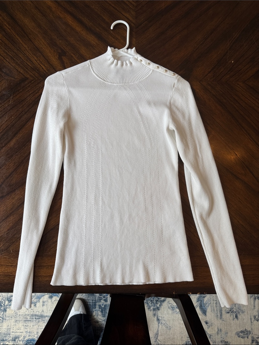 Women's cream Ribbed Button-Shoulder Sweater Top